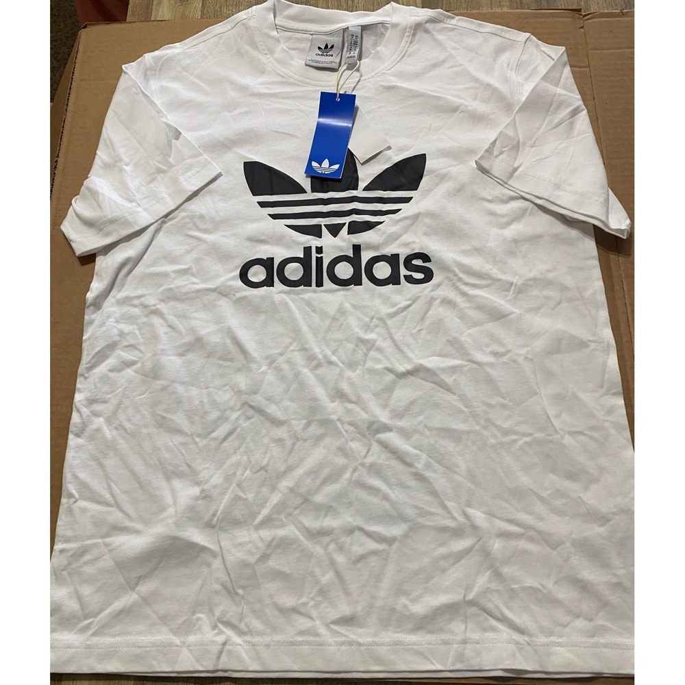 Adidas Originals Mens Trefoil Logo T-Shirt White Black 100% Cotton Size M NWT - Picture 2 of 6